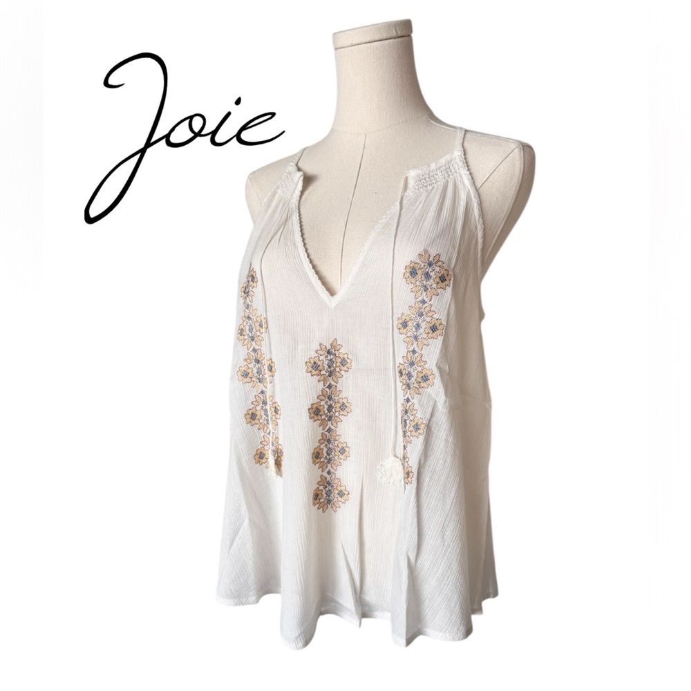 Joie Embroidered Boho Cream Off White Halter Tank Size Small